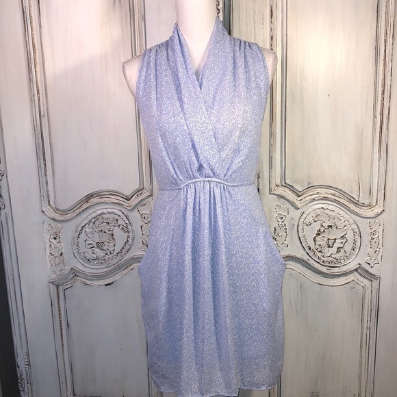 Bar lll Powder Blue And White Sleeveless Wrap Neckline with gathered Front S/S - Picture 1 of 11